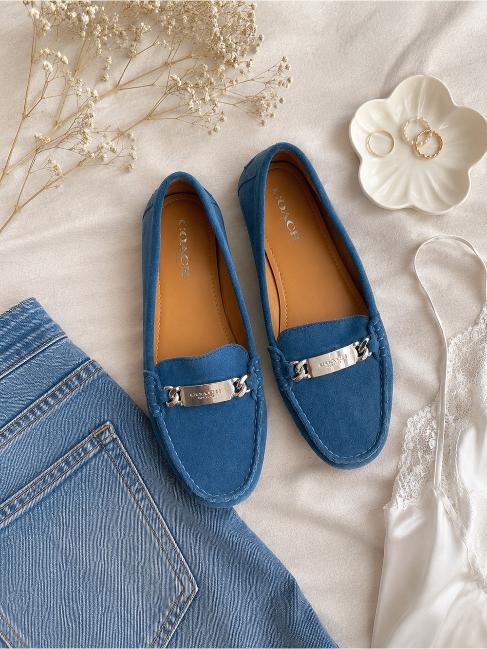 Coach Women’s Blue Suede Driving Loafers Size US 8.5